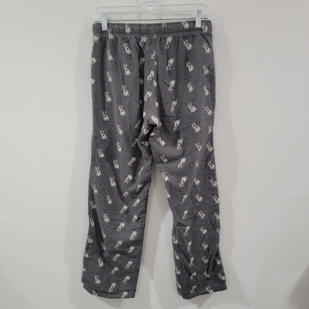 Old Navy Womens Flannel‎ Pajama Pants Size Small Dog Print Santa Frenchie Lounge